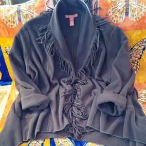 Woman Within Charcoal Fringe Sharkbite Hem Coat